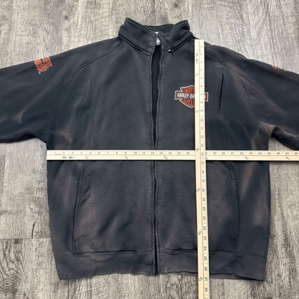 Harley Davidson Sun Faded Black Jacket Grunge Distressed Biker XL - Picture 3 of 11